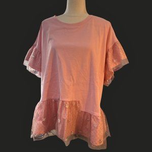 Pink Butterfly Asymmetrical Tulle Top Fantastic Fawn